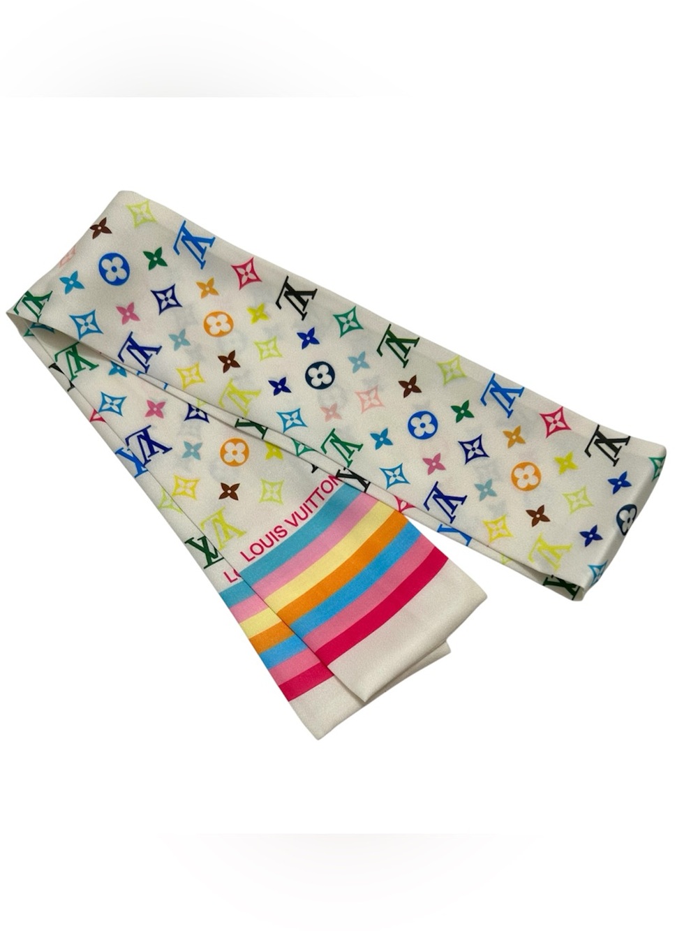 Louis Vuitton White Monogram Multicolore Silk Bandeau Scarf